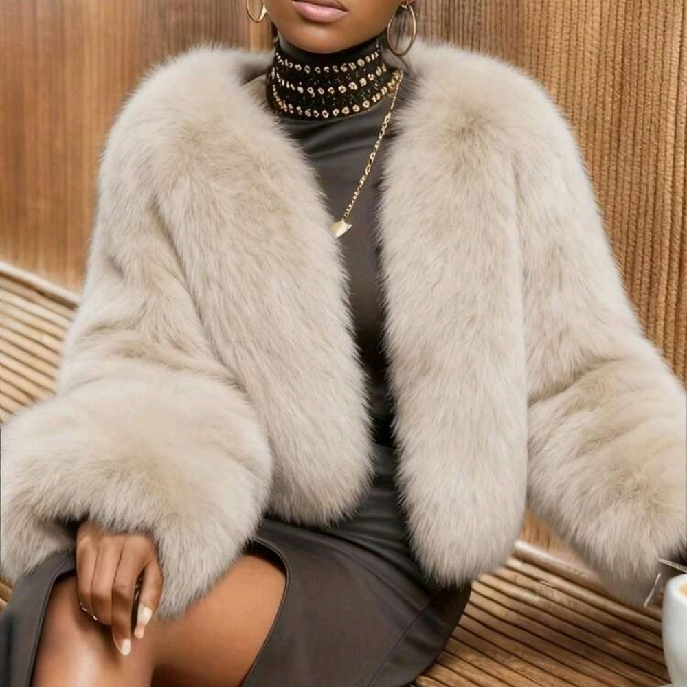 Elegant Cream Faux Fur Jacket